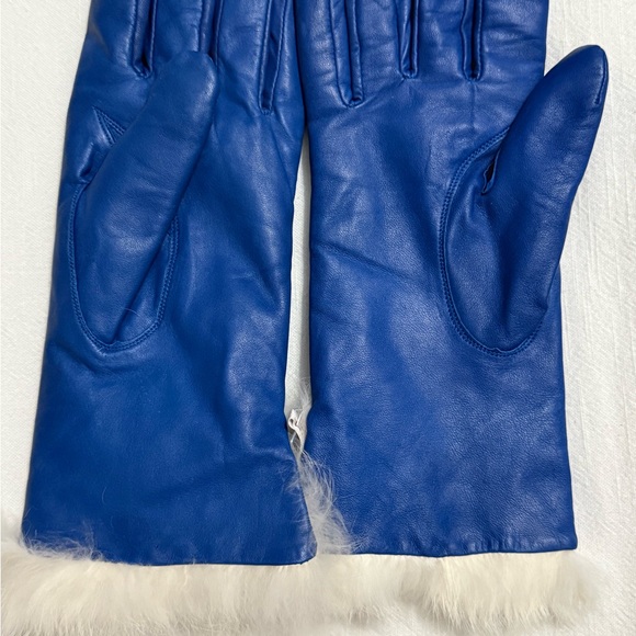 NWOT Women’s Vintage Paolo Vico Cobalt Blue Genuine Leather and Fur Gloves - Picture 4 of 9
